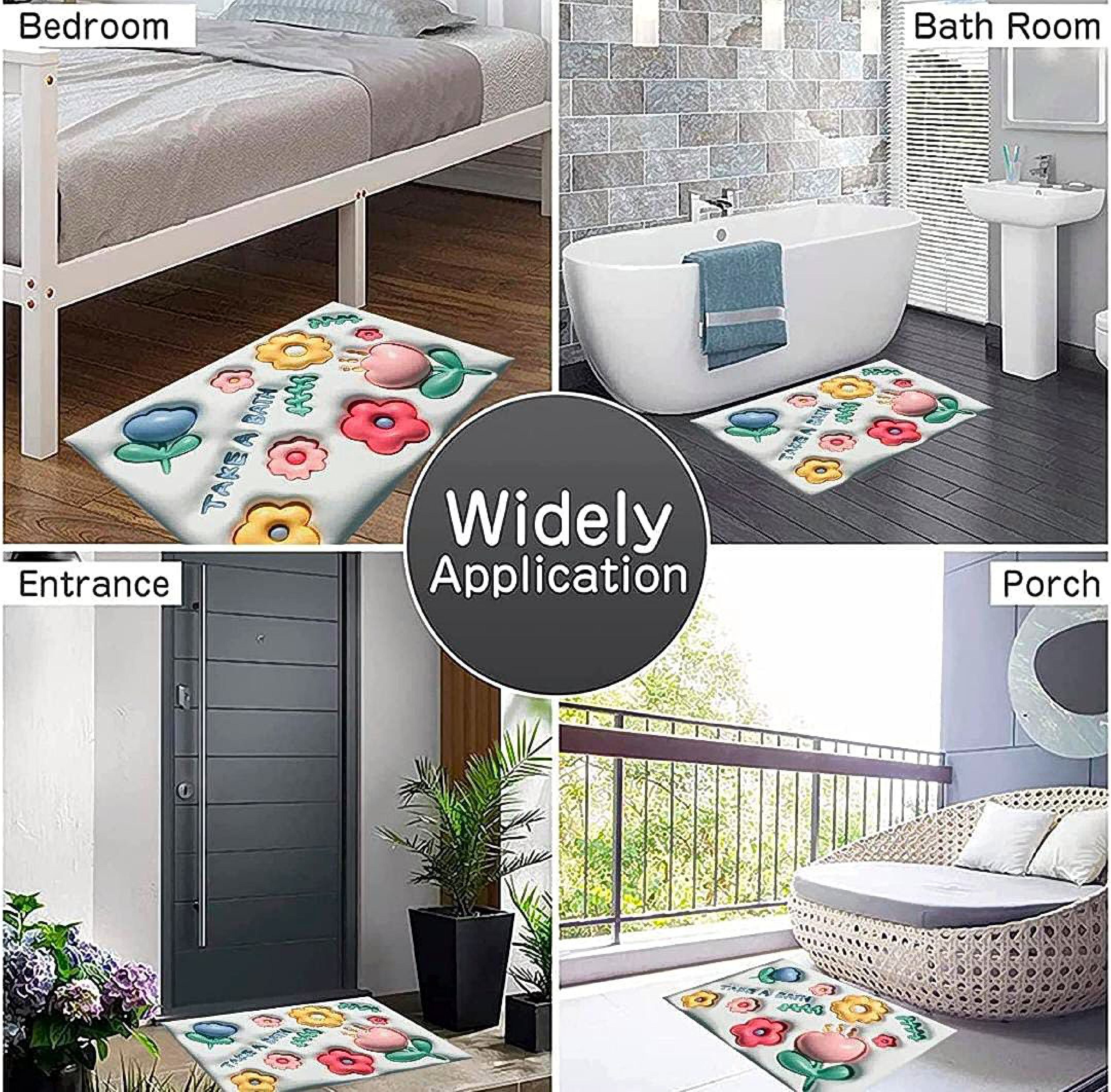 Flower Design Square Bathroom Mat