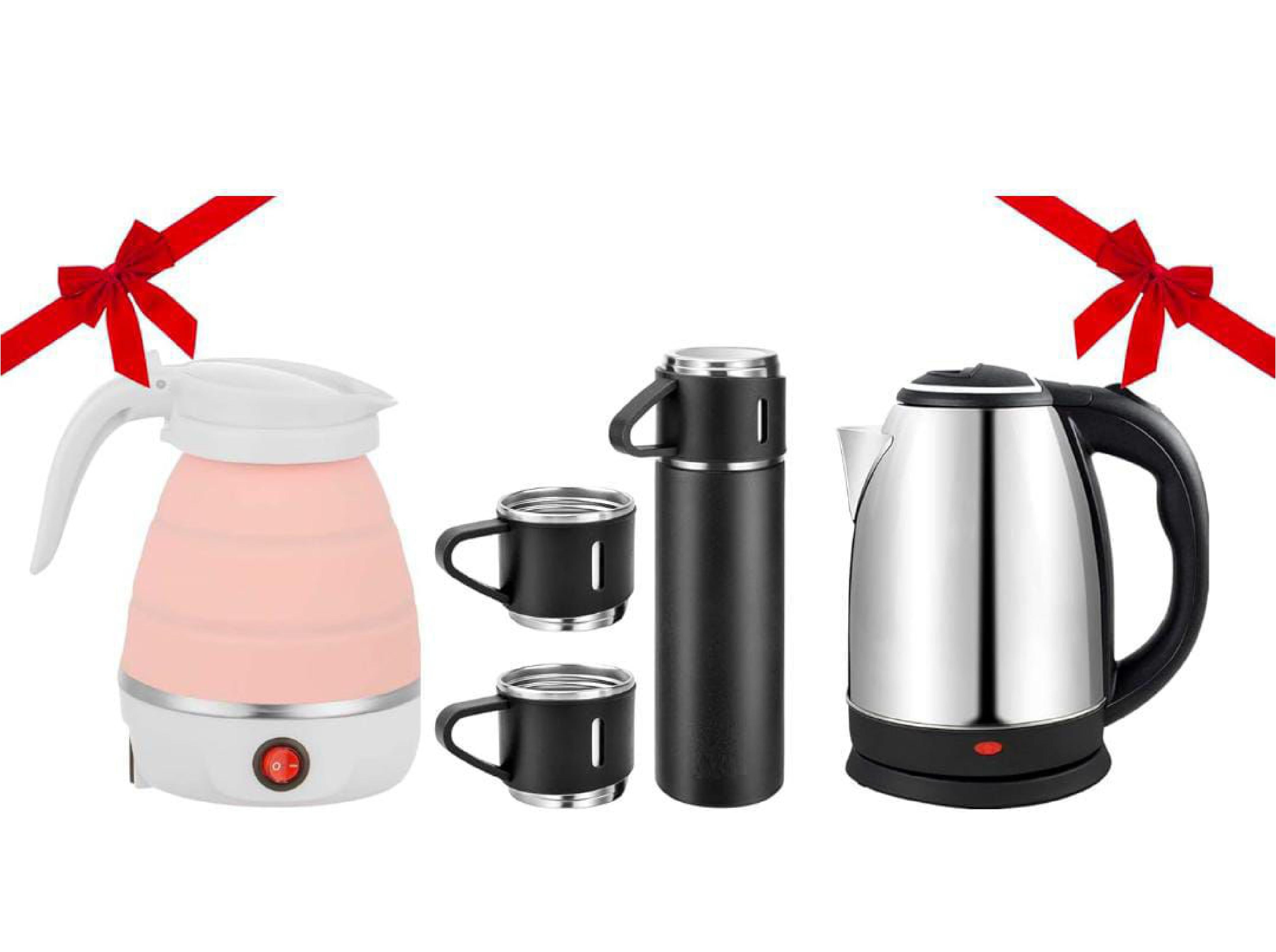 Scarlet Kettle 2L + Silicone Folding Kettle + Vacuum Flask – 3 PCS Set